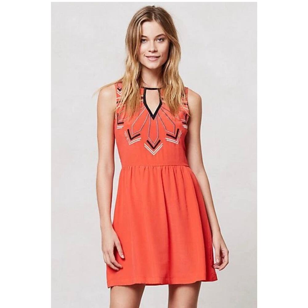 Anthropologie Chloe Oliver Silk Embroidered Sleeveless Dress Size L Large